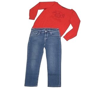 Apt. 9 Capri Jeans Low Waist Rise Accent Stitching Rhinestone Embellished Cross